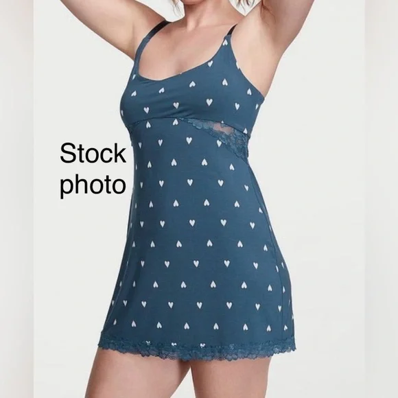 Victoria’s Secret Modal Lace Trim Sweetheart Blue Shibori Heart Slip Dress XXL - Picture 3 of 16